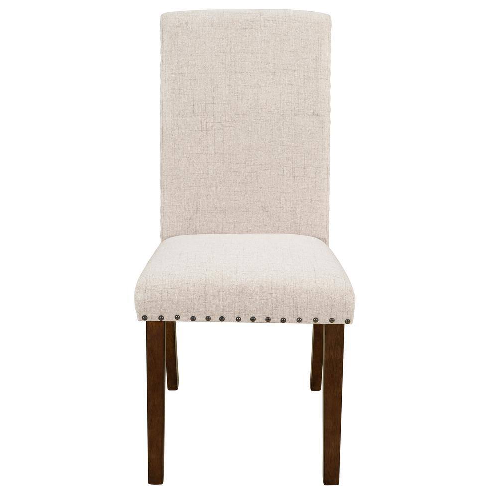 Polibi 24.41 in. W Beige Upholstered Dining Chairs Fabric Dining Chairs with Copper Nails (Set of 2) RS-UDCFCN-BI