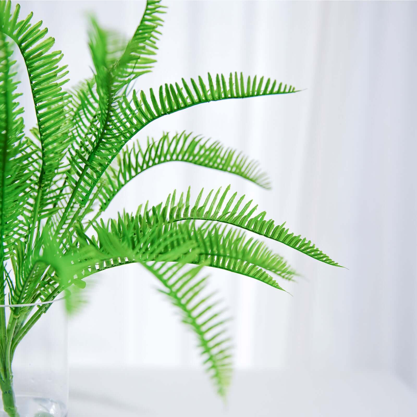 2 Stems Artificial Green Cycas Fern Leaf Indoor Bushes, Faux Plants