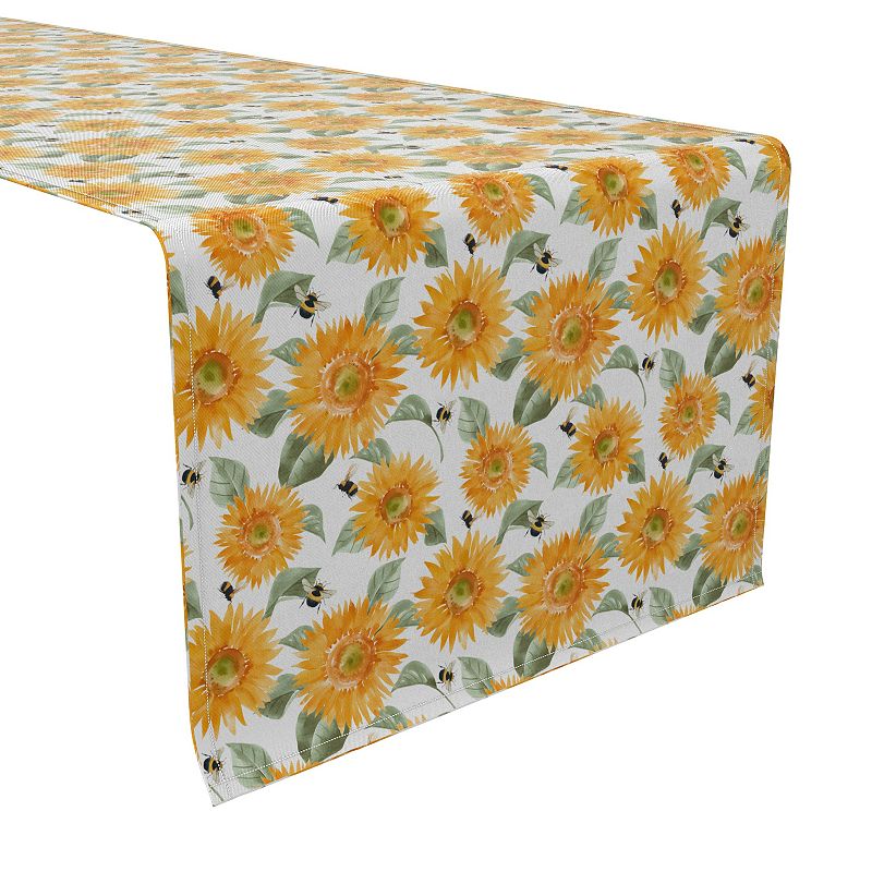 Table Runner， 100% Cotton， 16x72， Buzzing Bees and Sunflowers