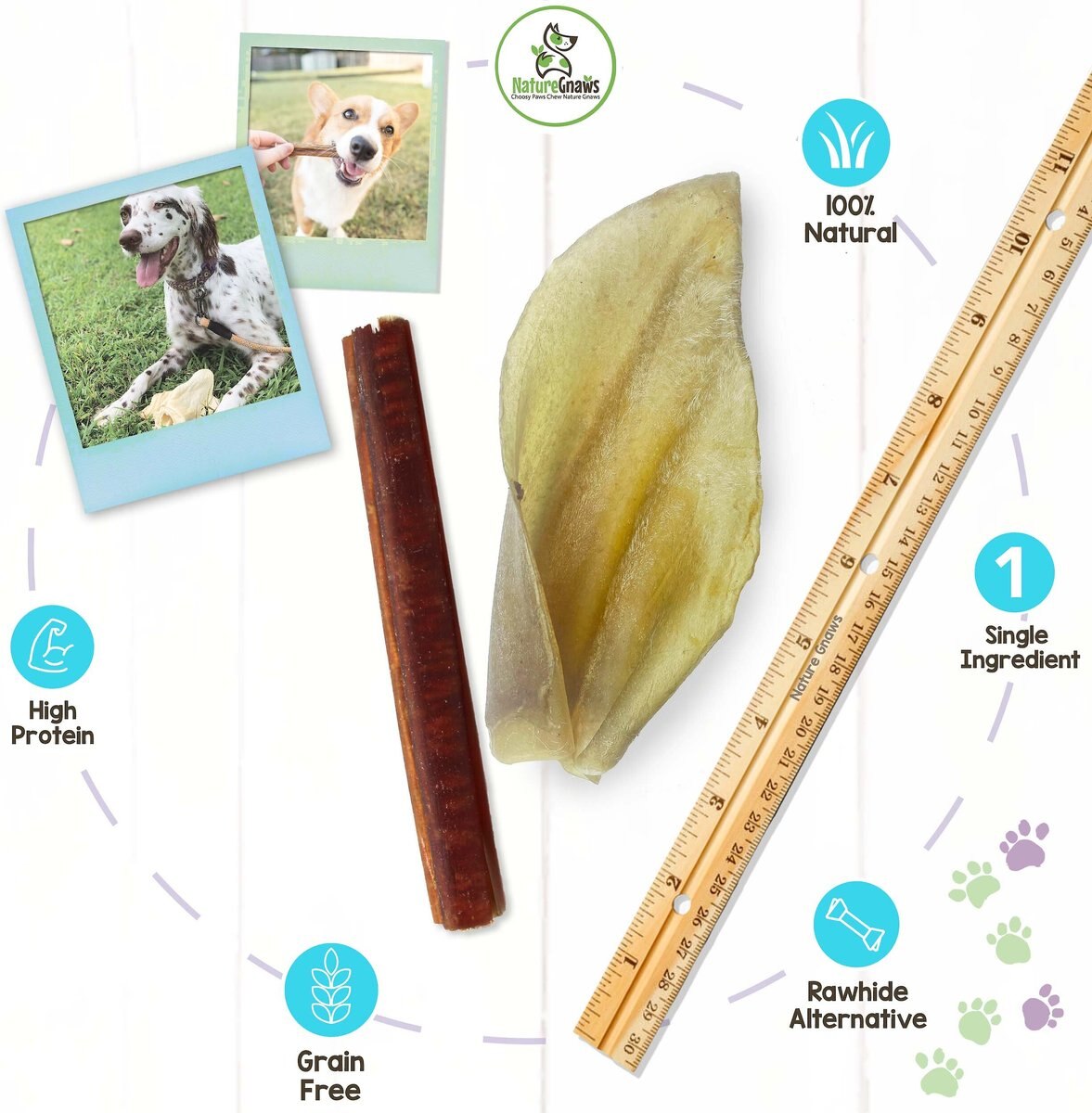 Nature Gnaws Cow Ear and Bully Stick Combo Dog Treats