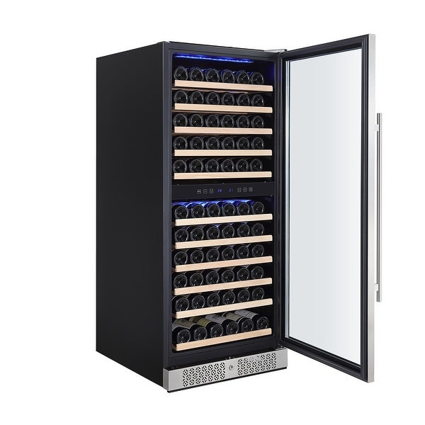 24 in. Dual Zone 116-Bottle Built-In and Freestanding Wine Chiller Refrigerator in Stainless Steel