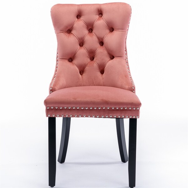 High-end Tufted Velvet Dining Chair with Wood Legs (Set of 2)