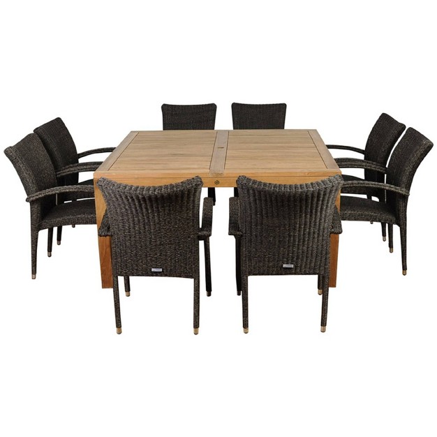 Versailles 9pc Patio Teak Wood Square Dining Set International Home Miami