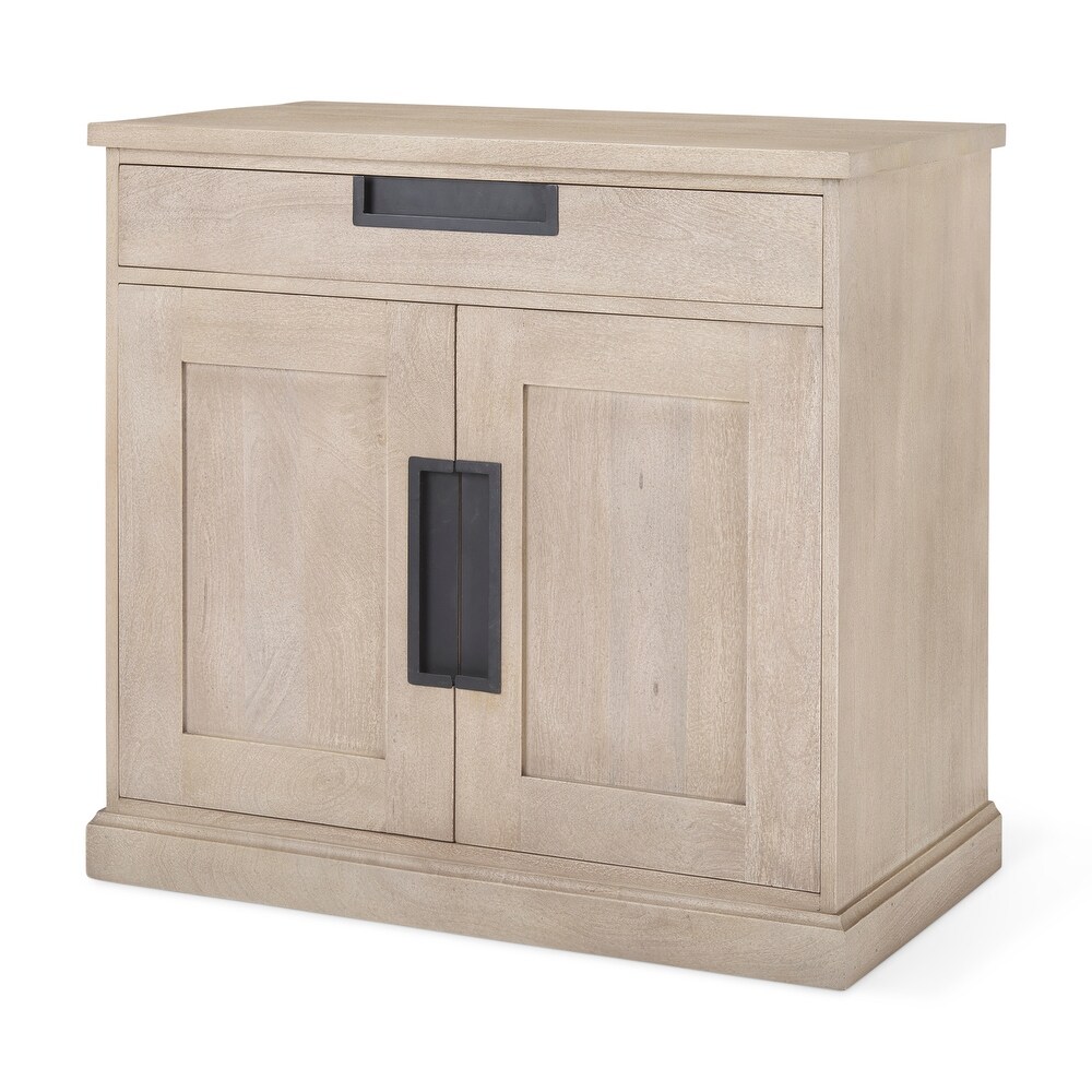 Braxton Beige Solid Wood w/Black Trim Accent Cabinet