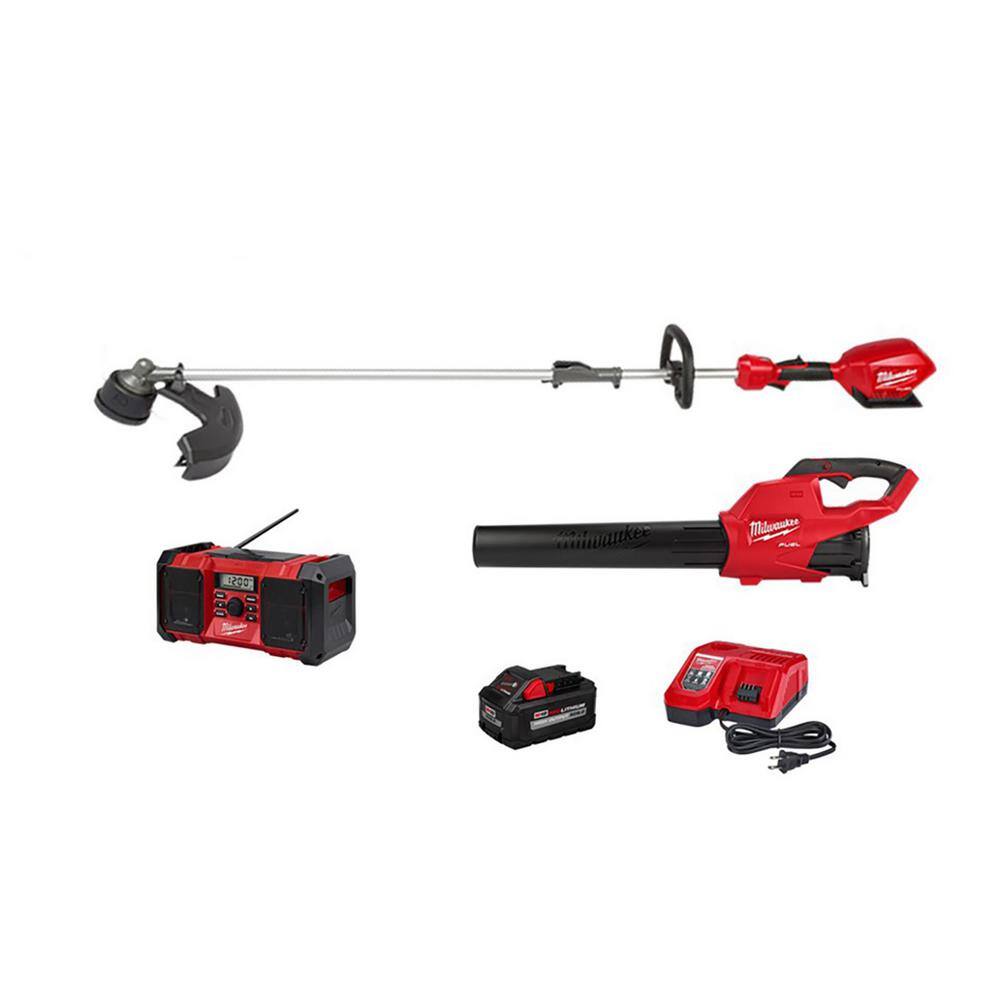 MW M18 FUEL 18-Volt Lithium-Ion Brushless Cordless QUIK-LOK String TrimmerBlower Combo Kit with M18 Cordless Jobsite Radio 3000-21-2890-20