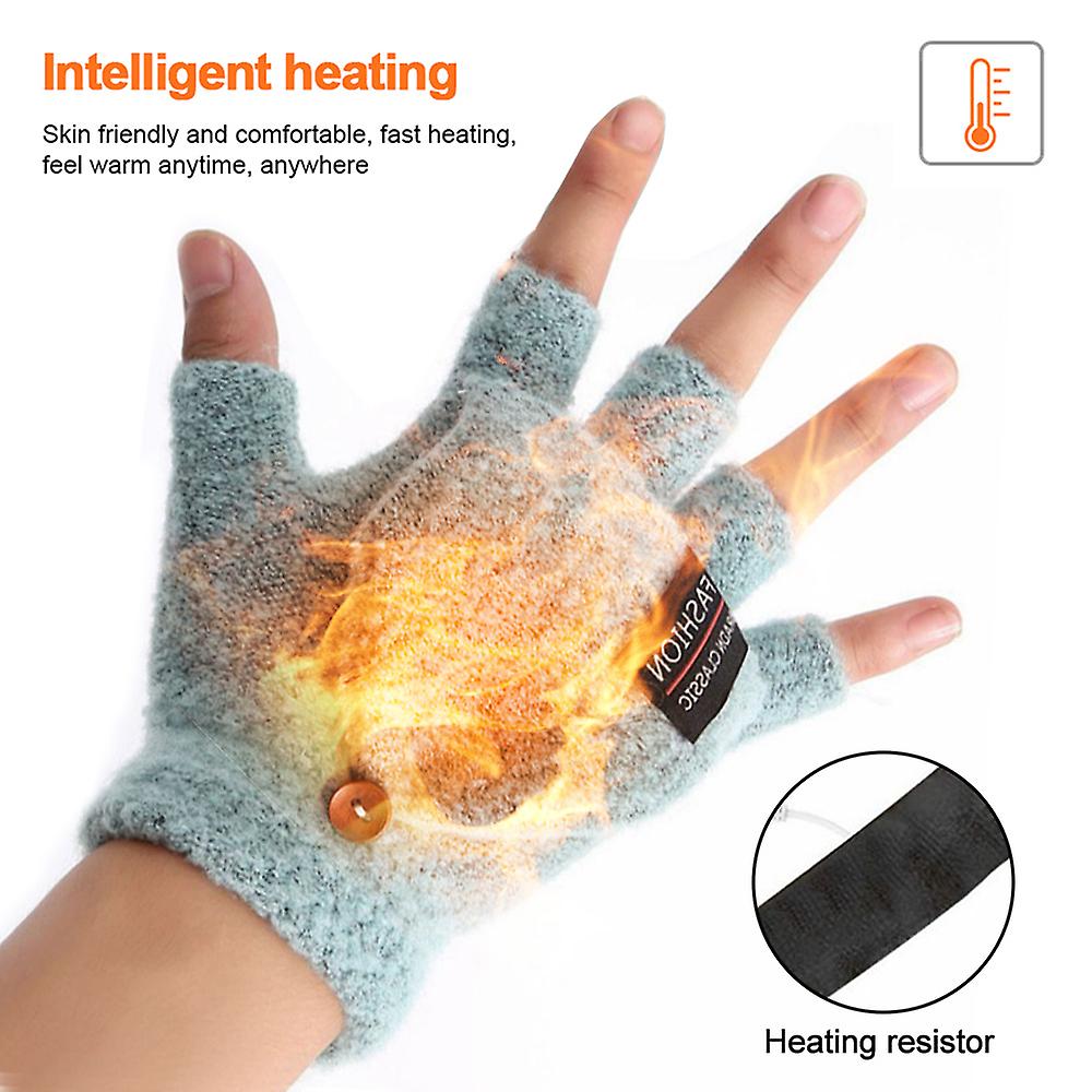 1pair Winter Office Usb Heating Warm Gloves Heated Pad Cycling Gloves Half Finger With Cover 5v Power Supply 40-50