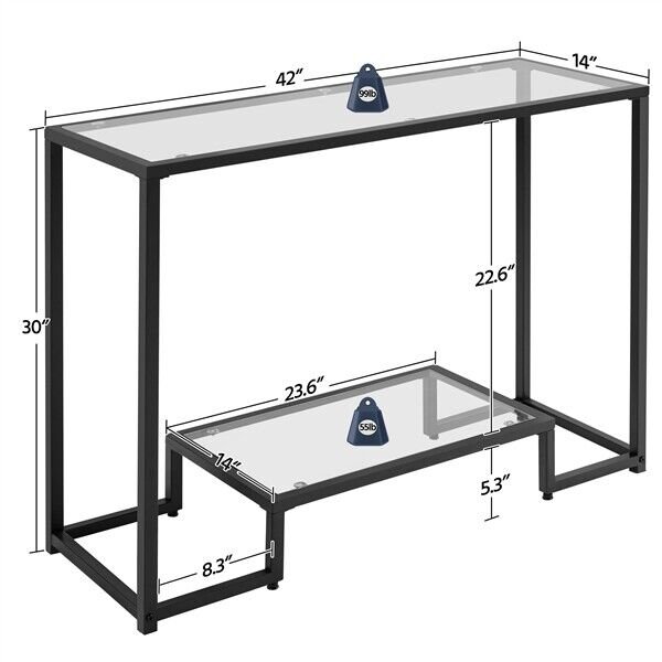 Modern 2-Layer Tempered Glass Console Table for Entryway Hallway Porch Kitchen