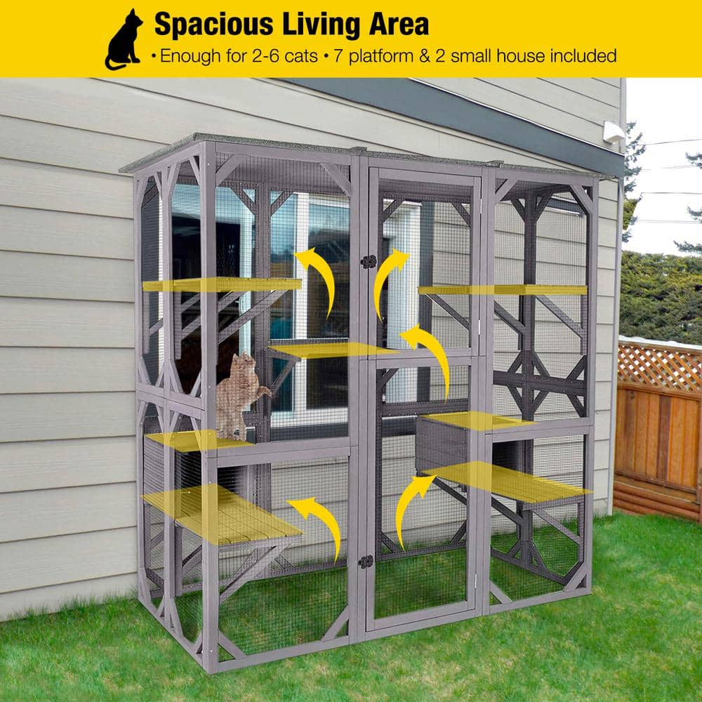 aivituvin Walk-in Extra Large Outdoor Cat Enclosure Connected To House AIR37