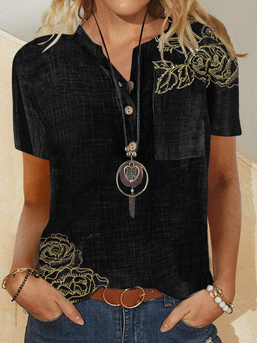 Casual Printed V-Neck Short Sleeve Shirt