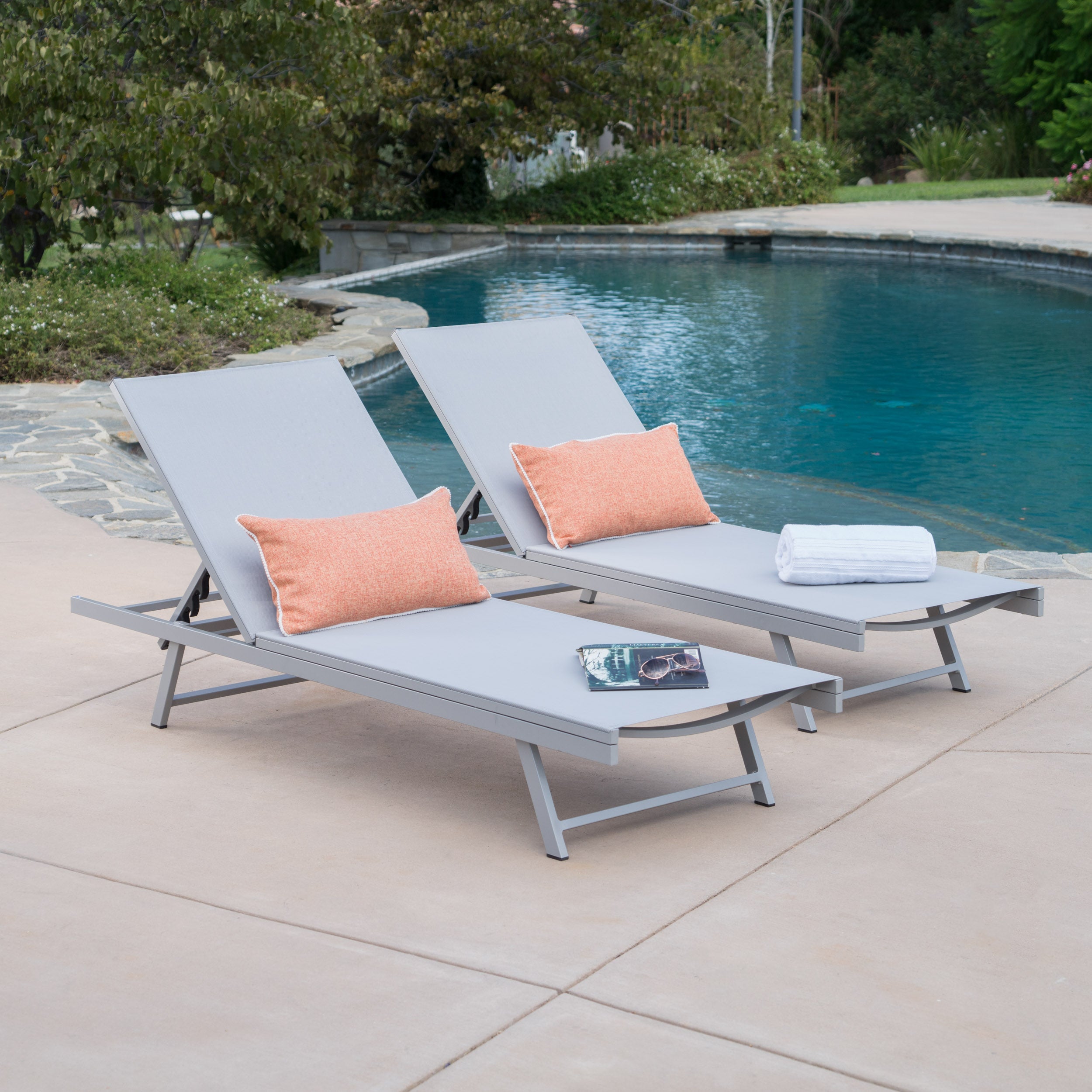 Holm Outdoor Gray Mesh Chaise Lounge with Aluminum Frame