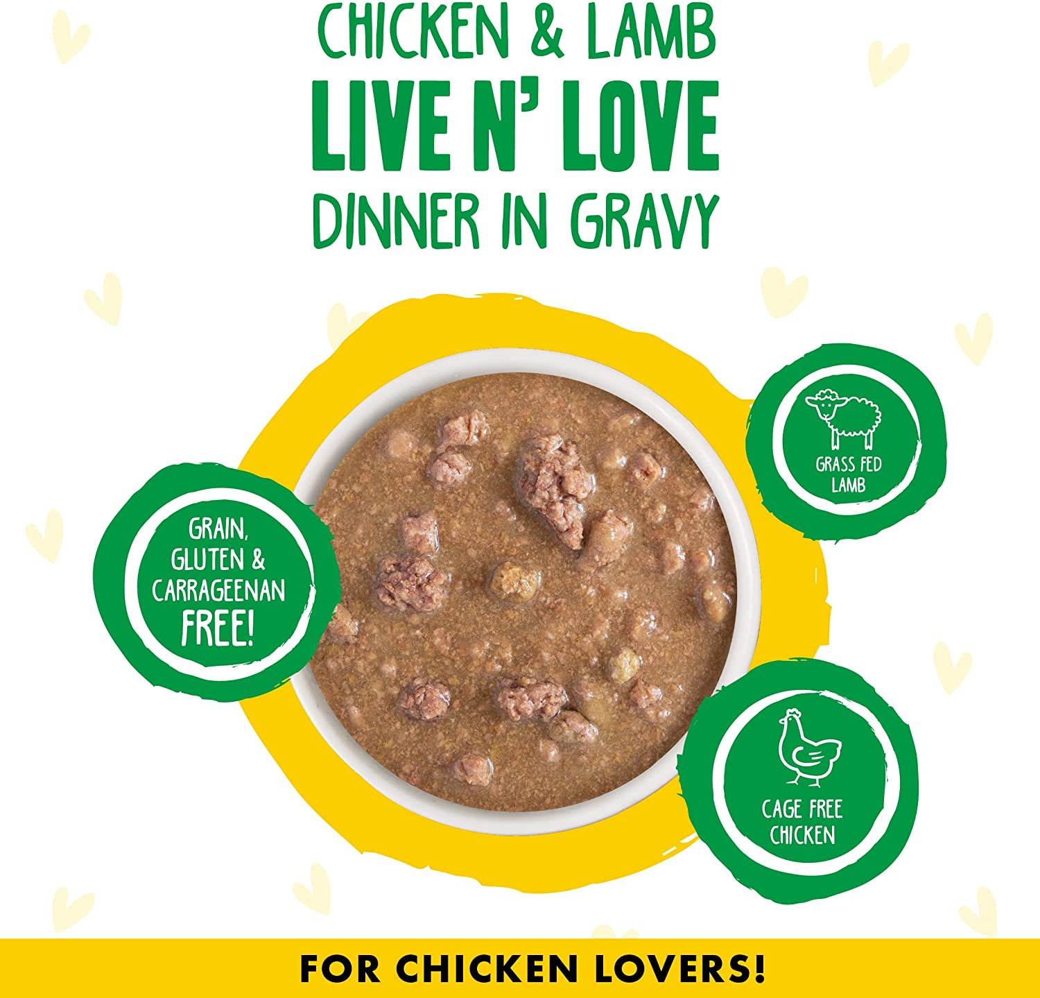 Weruva Wet Cat Food B.F.F. OMG - Best Feline Friend Oh My Gravy!， Chicken and Lamb Live N' Love with Chicken and Lamb in Gravy， 2.8oz Can (Pack of 12)