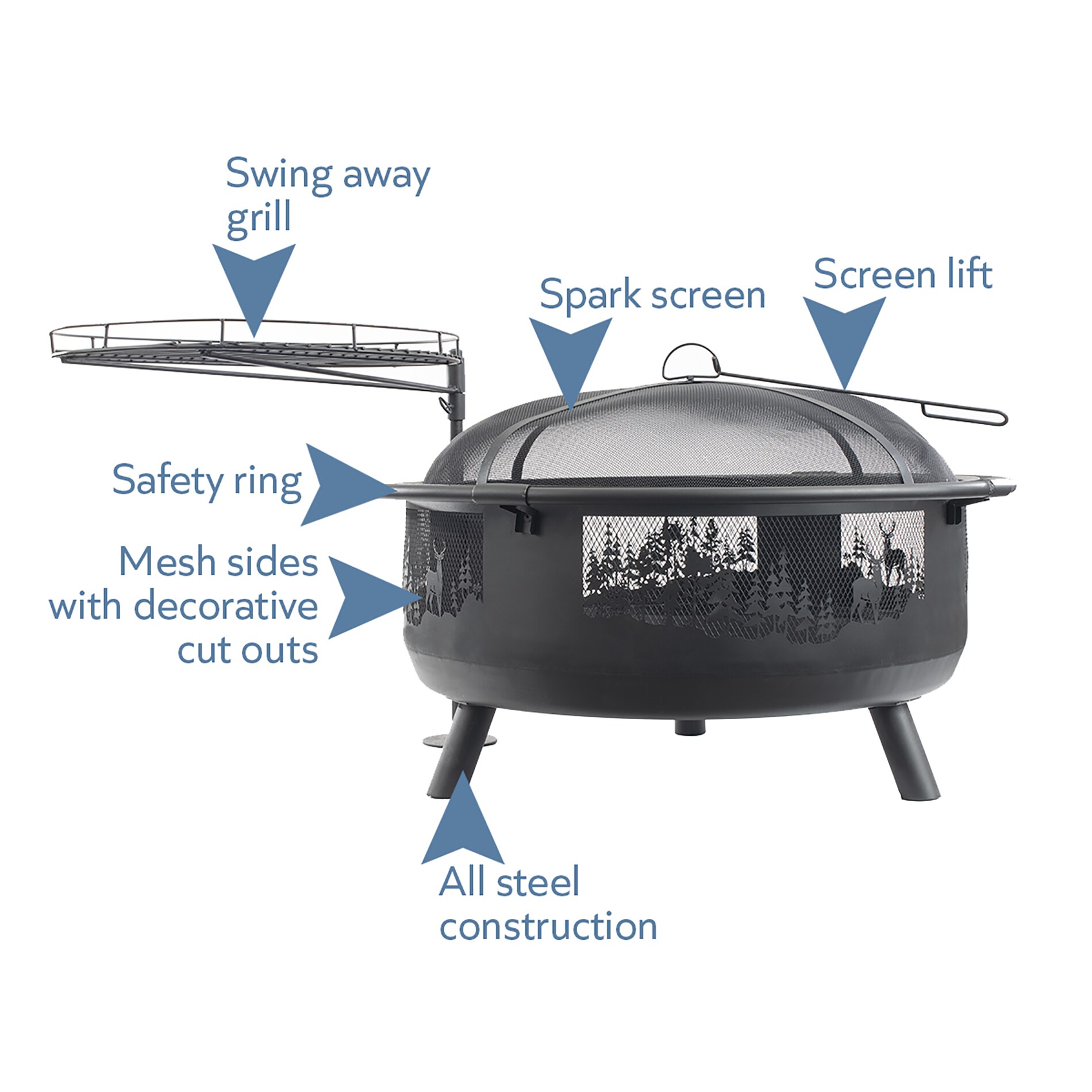 Blue Sky Outdoor Living WBFB36SG-MD 36-in W Black Steel Wood-Burning Fire Pit