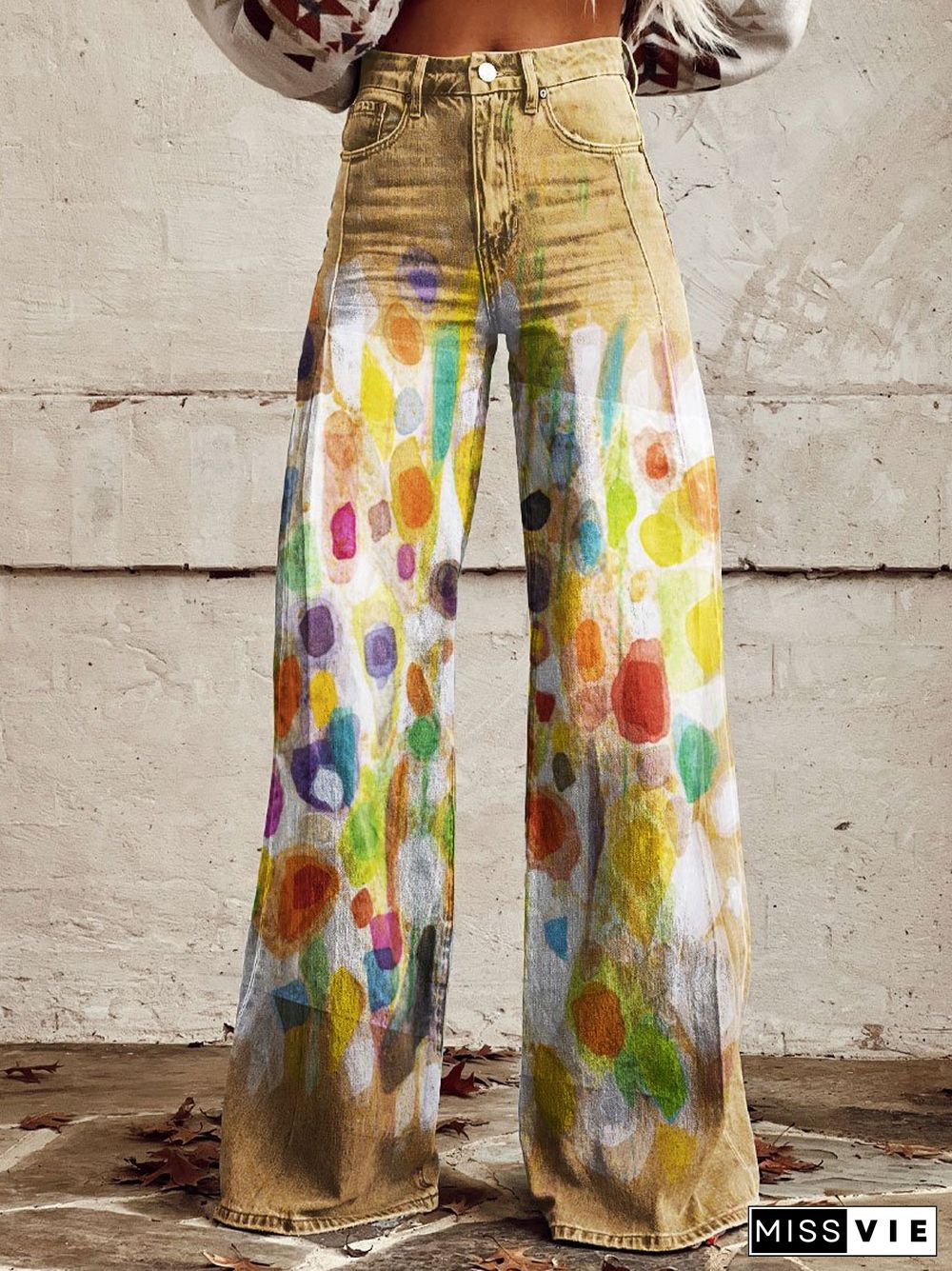 Women's Vintage Print Casual Wide Leg Pants