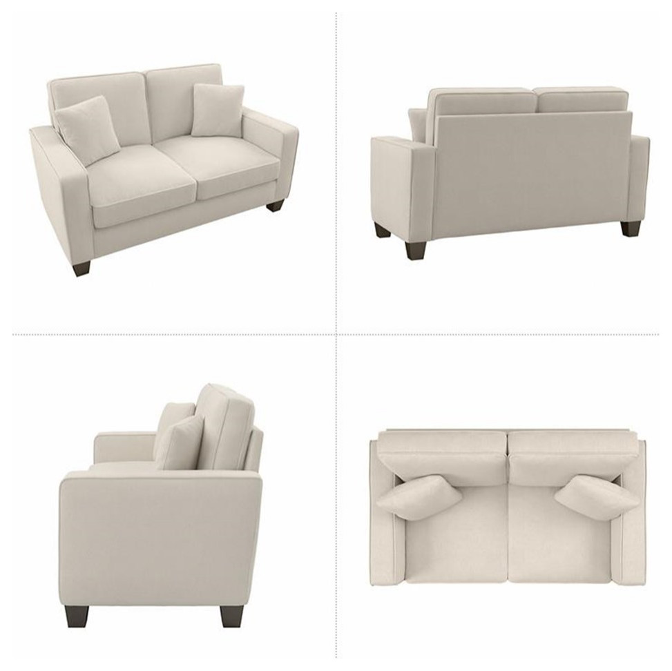 Pemberly Row Modern 61W Loveseat in Cream Herringbone Fabric   Transitional   Loveseats   by Homesquare  Houzz