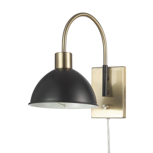 Ivy 1 light Matte Brass Plug in Or Hardwire Wall Sconce With Matte Black Accents Globe Electric