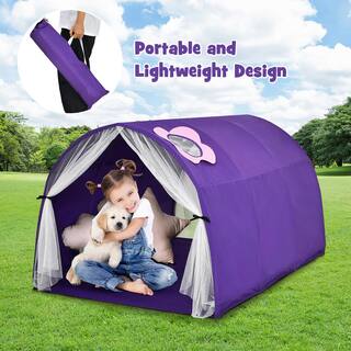 Costway Purple 2-Person Fabric Kids Bed Tent Play Tent with Carry Bag TY328040ZS