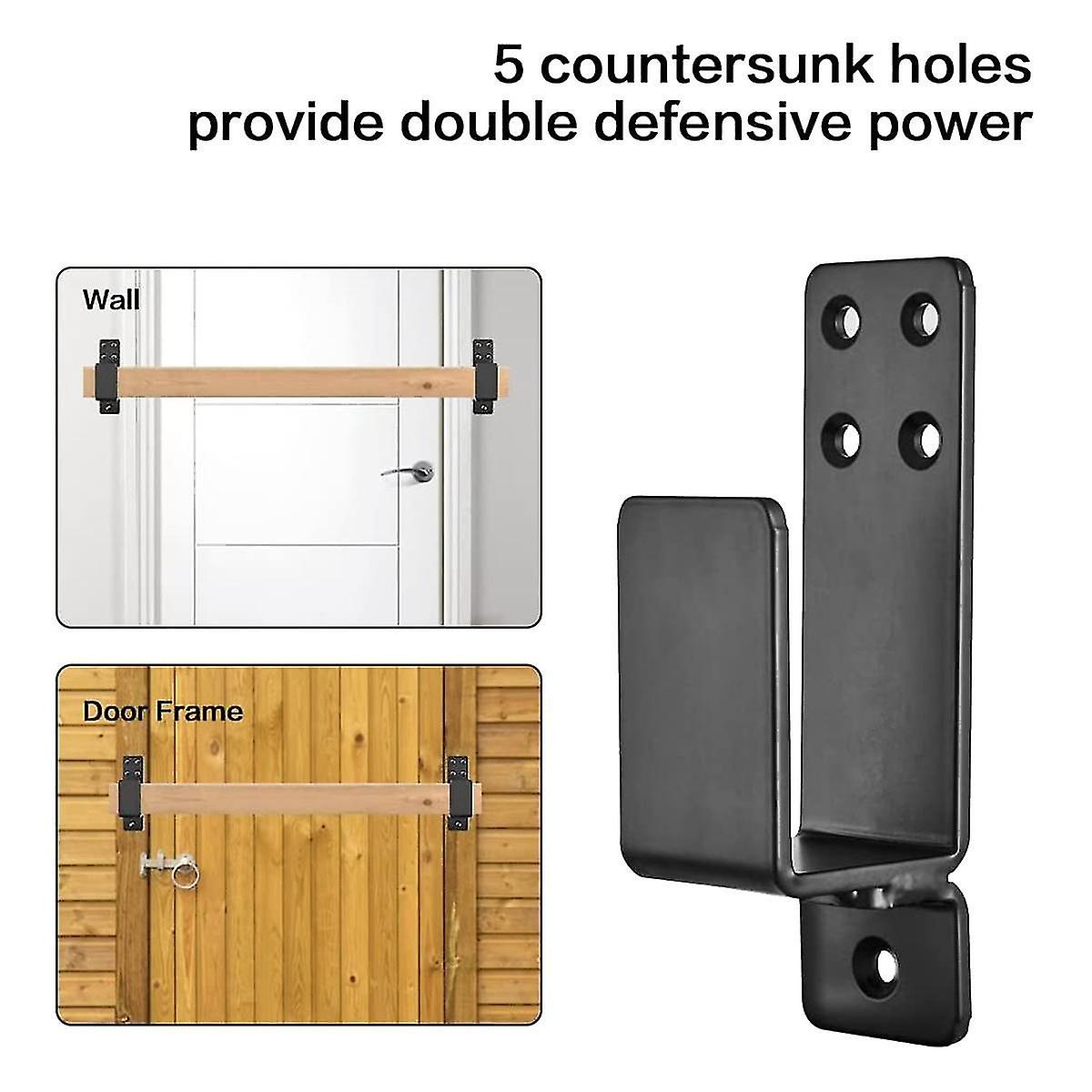 Door Barricade Brackets， Drop Open Bar Holder Security， 2x4 Bar Brackets Prevent Unauthorized Entry