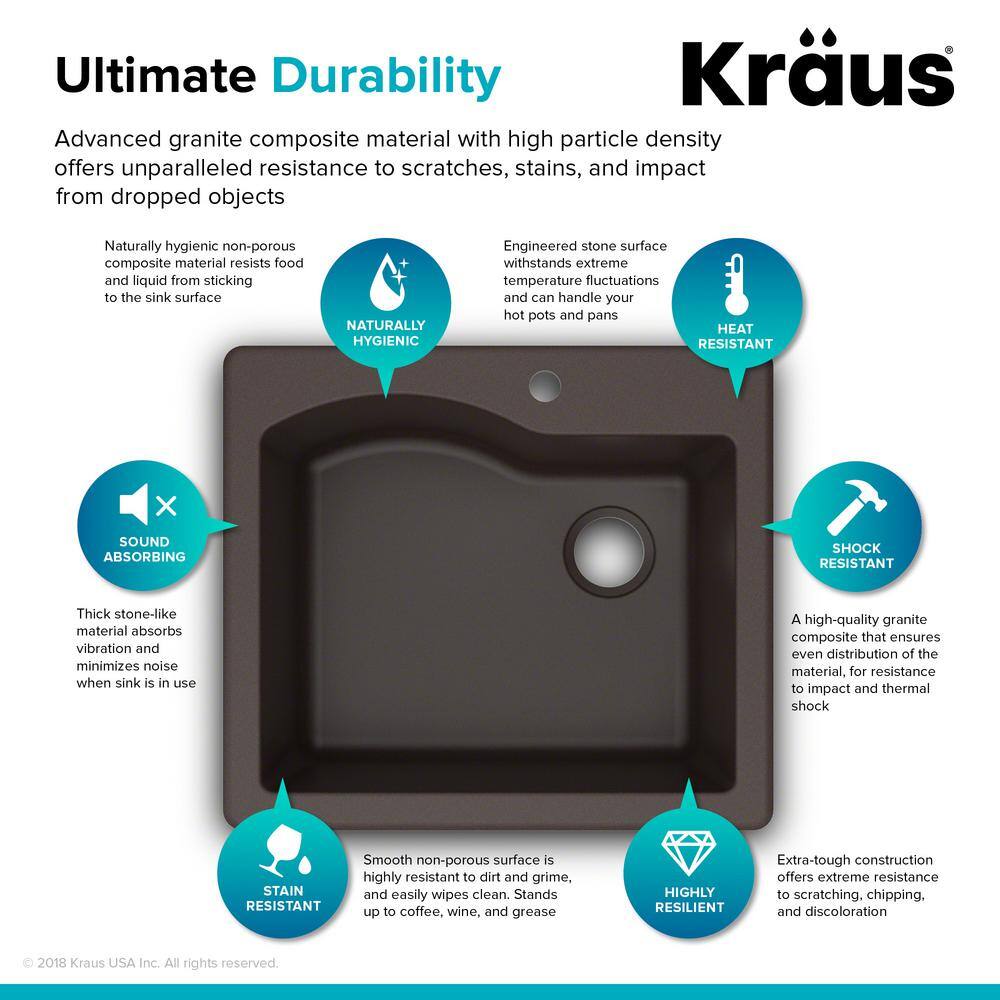 KRAUS Quarza 25 Dual Mount Single Bowl Granite Kitchen Sink in Brown KGD-441BROWN