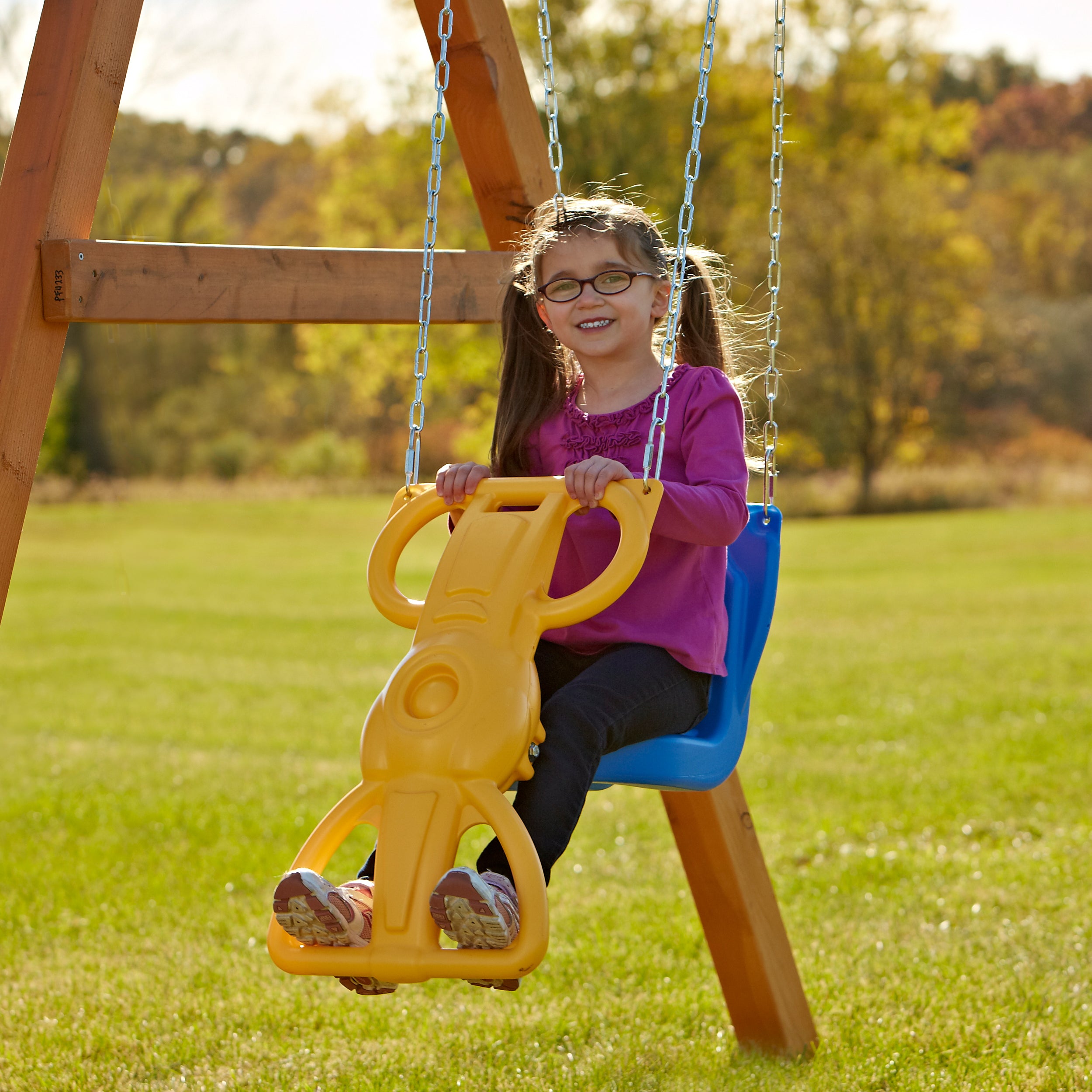 Swing-N-Slide Wind Rider Glider Swing with Chains， Blue and Yellow