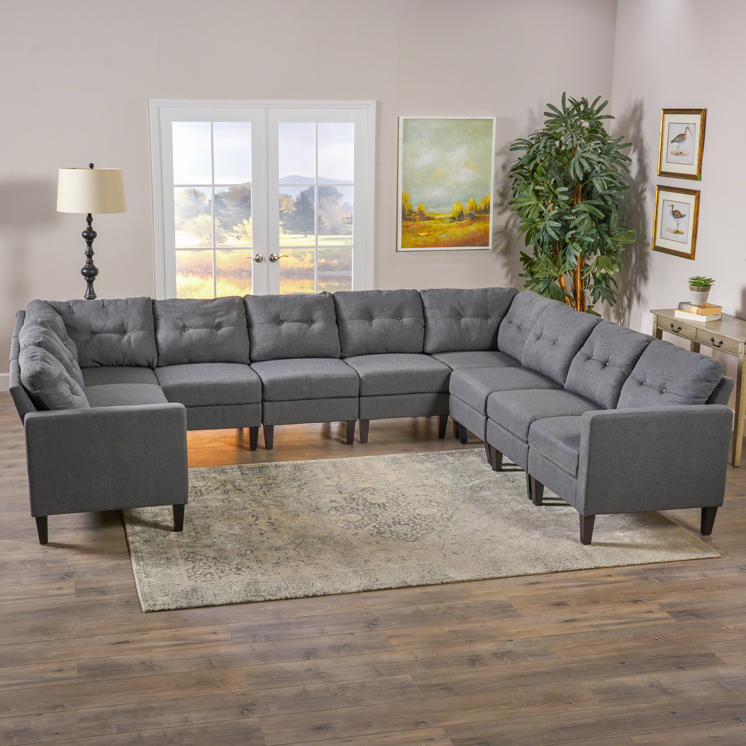 Niya Mid Century Modern 10 Piece Fabric U-Shaped Sectional Sofa