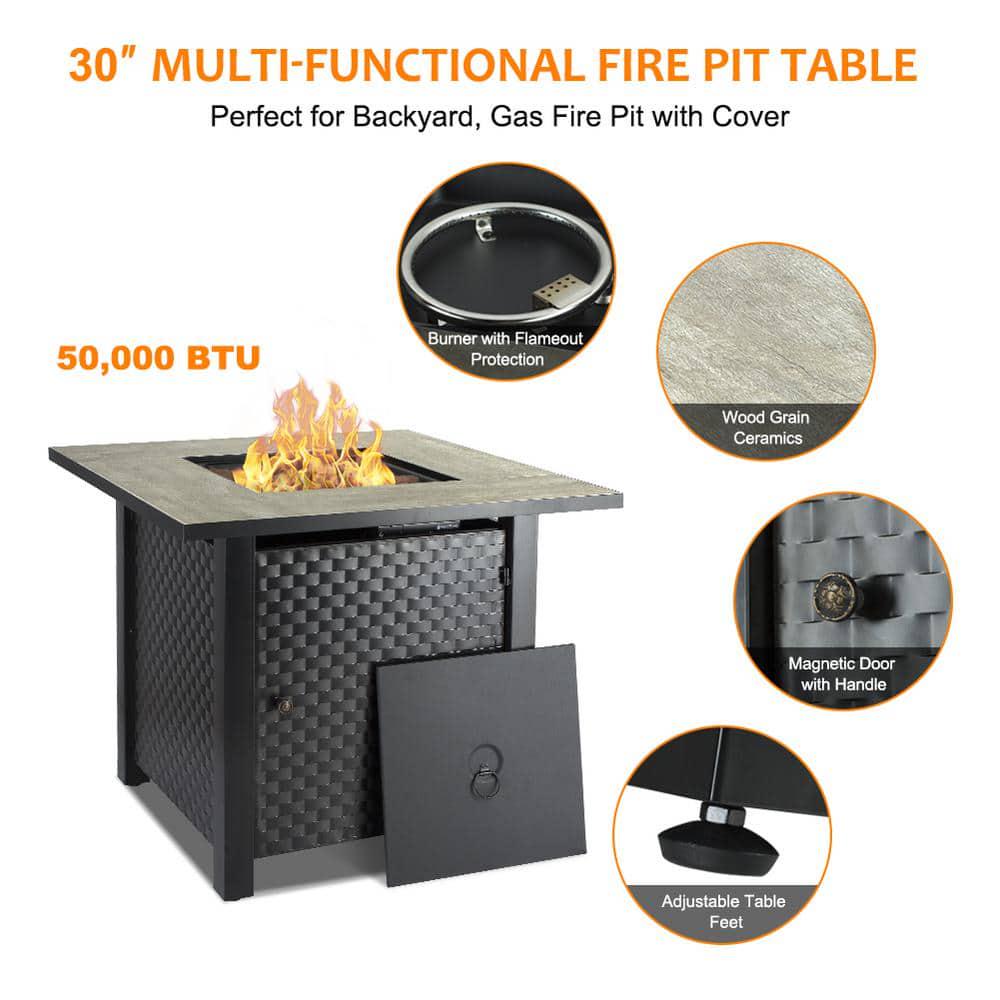 CAMPLUX ENJOY OUTDOOR LIFE Camplux 30 in Black Propane Metal Cast Iron Fire Pit Table Outdoor AutoIgnition Gas Fire Pit Table with Cover