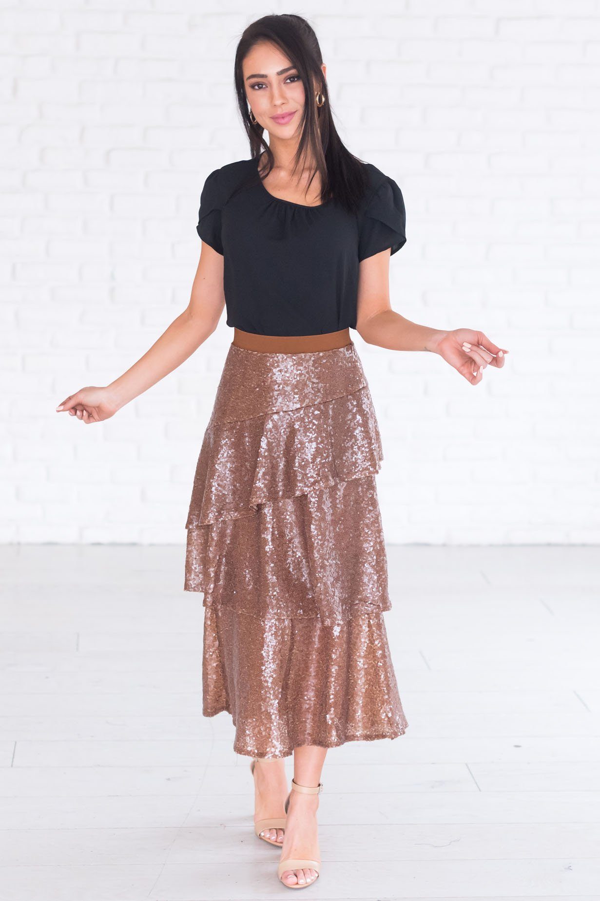 Caught My Eye Modest Sequin Skirt