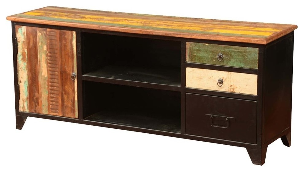 Stewart Rustic Reclaimed Wood Industrial TV Media Console Cabinet   Industrial   Entertainment Centers And Tv Stands   by Sierra Living Concepts Inc  Houzz