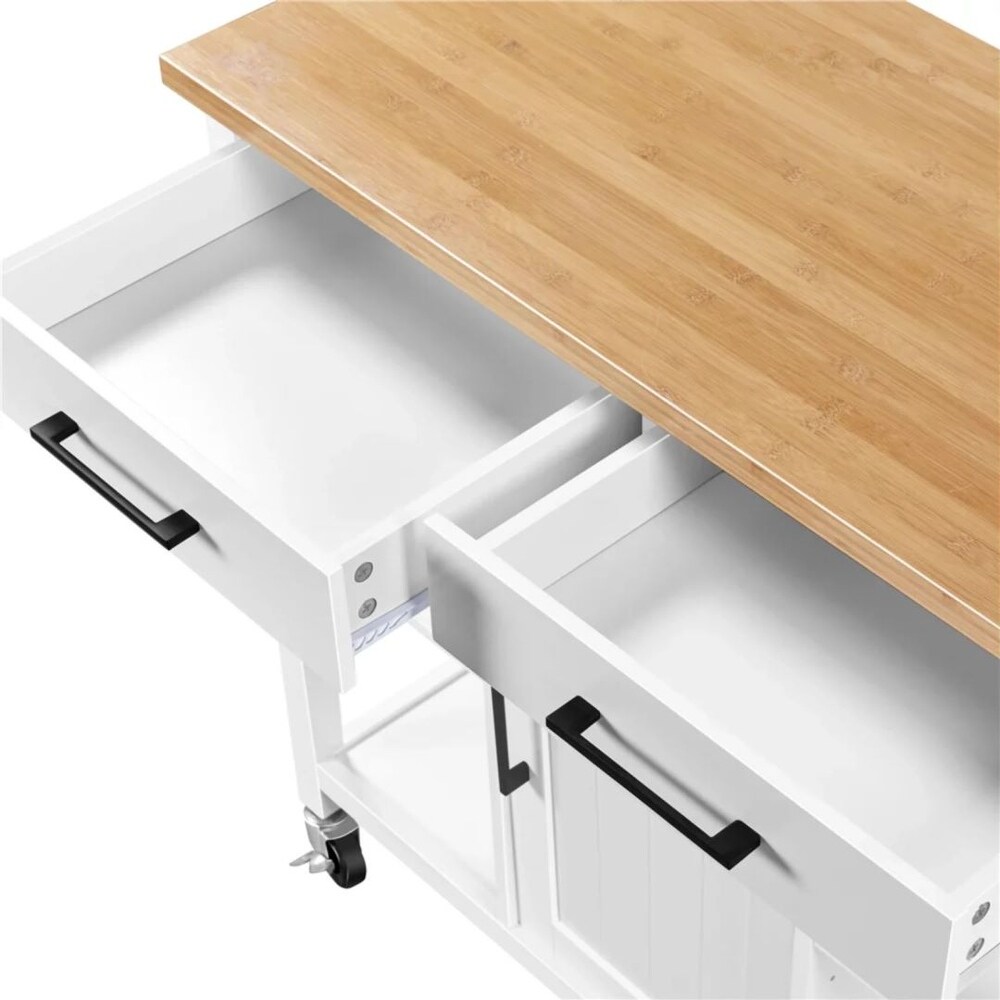 Modern Kitchen Island  Kitchen Cart With Locking Wheels  White