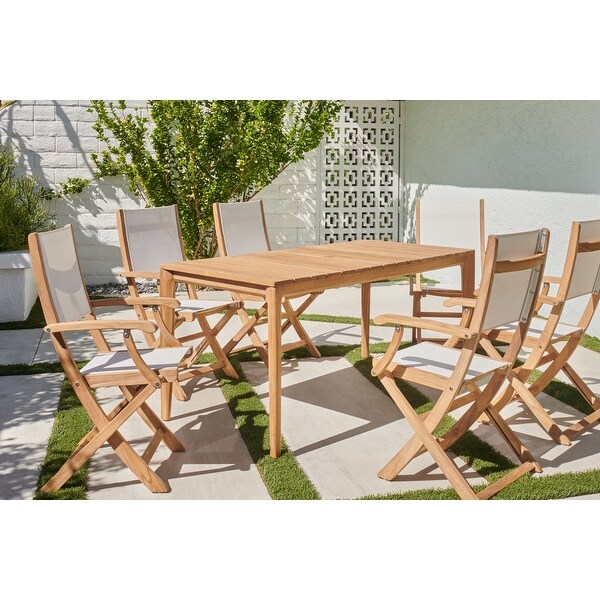 Cateline 7-Piece Rectangular Teak Outdoor Dining Set - Overstock - 35660459