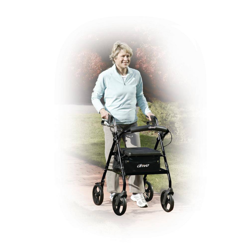 Drive Medical Rollator Rolling Walker with 6 in. Wheels Fold Up Removable Back Support and Padded Seat Black r726bk