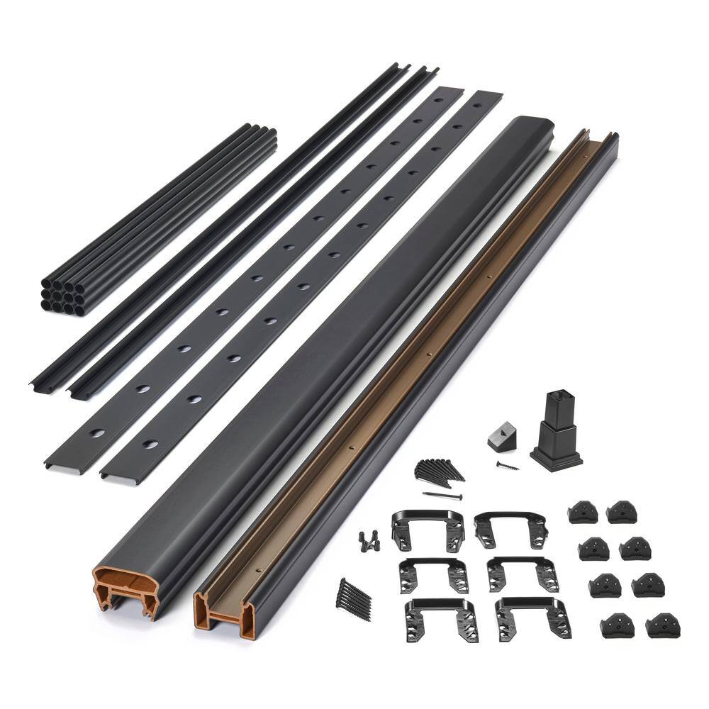 Trex Transcend 8 ft. x 42 in. Charcoal Black Composite Rail Kit in with Black Round Aluminum Balusters-Stair 543407153