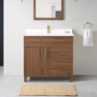 Home Decorators Collection Bilston 36 in. W x 19 in. D x 34.50 in. H Bath Vanity in Spiced Walnut with White Engineered Stone Top Bilston 36SW