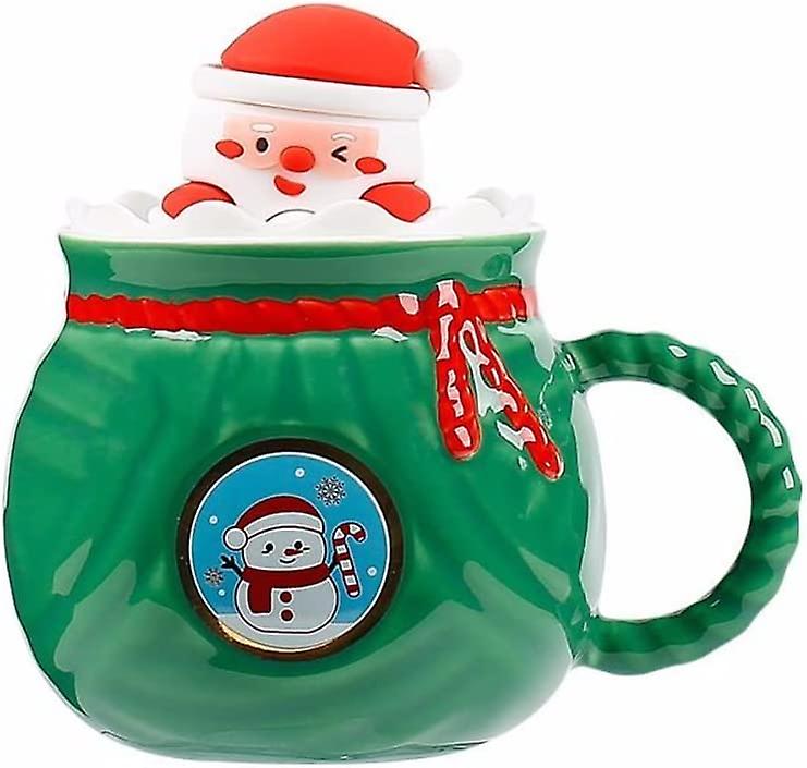 Santa Claus Cute Mugs Christmas Coffee Mug With Lid， Tea Cup， Milk Cup， Christmas For Women，men， Office Personal (green)