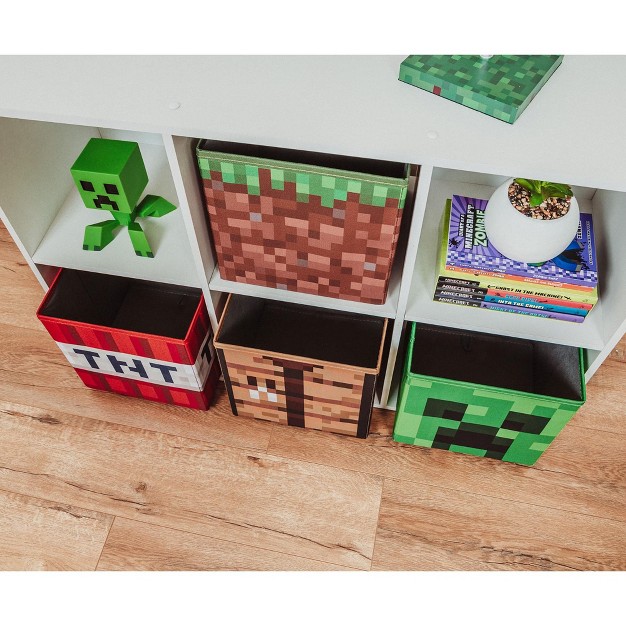 Ukonic Minecraft 10 inch Storage Bin Organizer Set Creeper Tnt Grass Craft Table