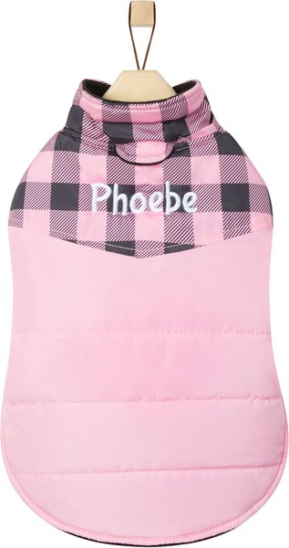 Frisco Personalized Boulder Plaid Insulated Dog and Cat Puffer Coat