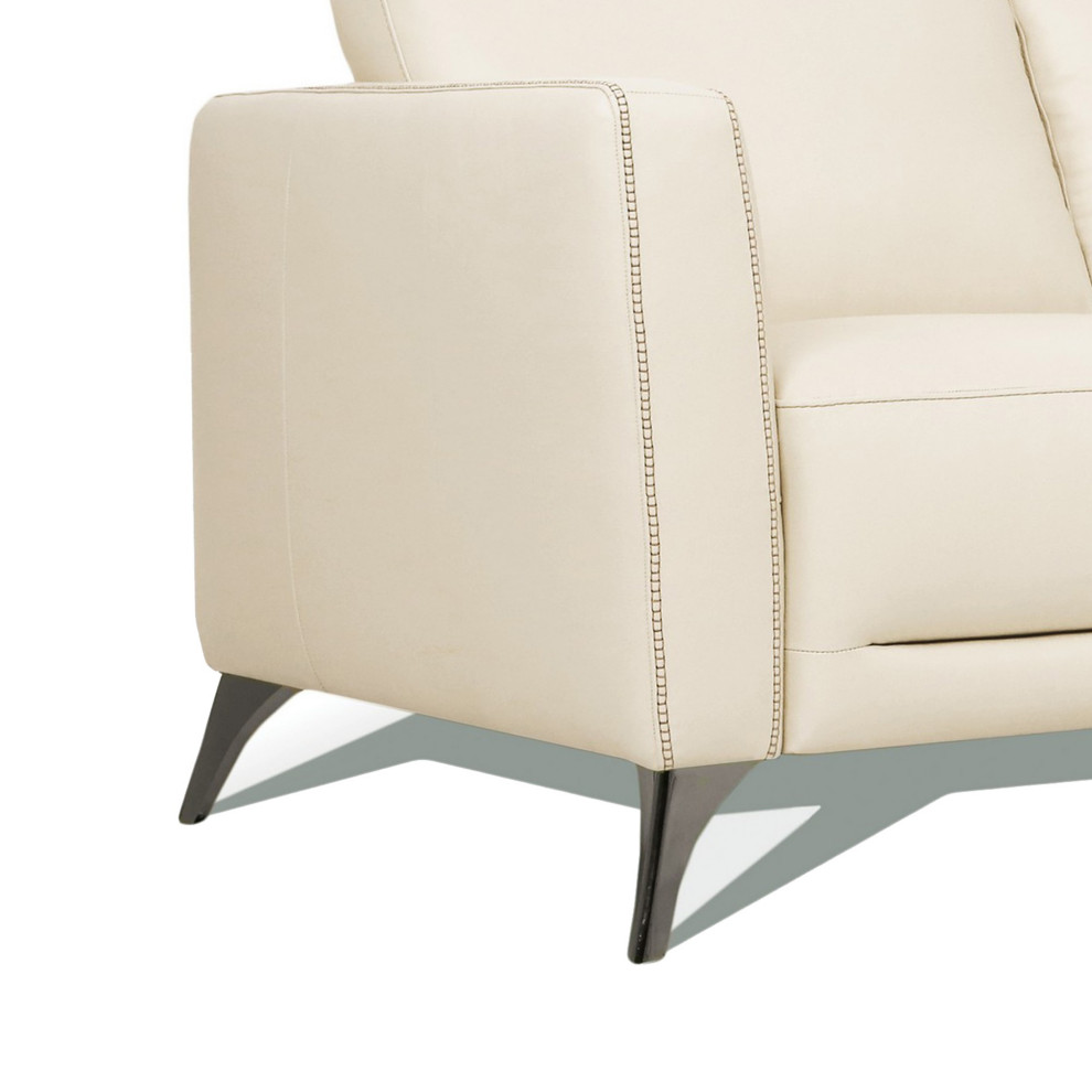 Leather Upholstered Loveseat With Track Arms And Angled Metal Feet  Cream   Contemporary   Loveseats   by VirVentures  Houzz