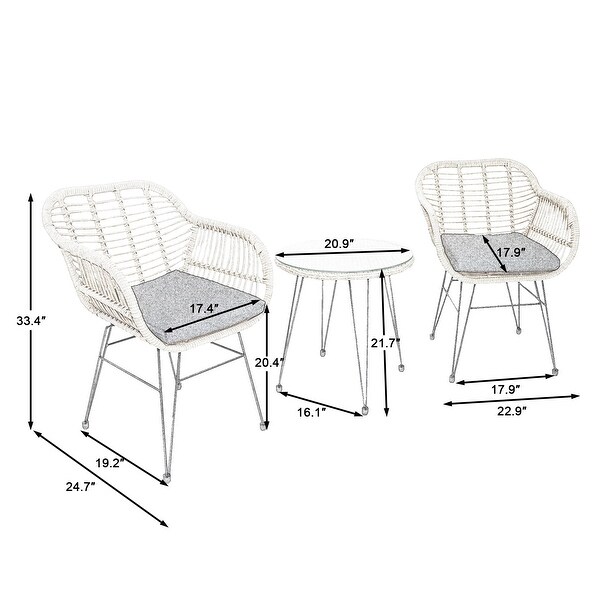 3 Pieces Patio Rattan Conversation Set with Coffee Side Table