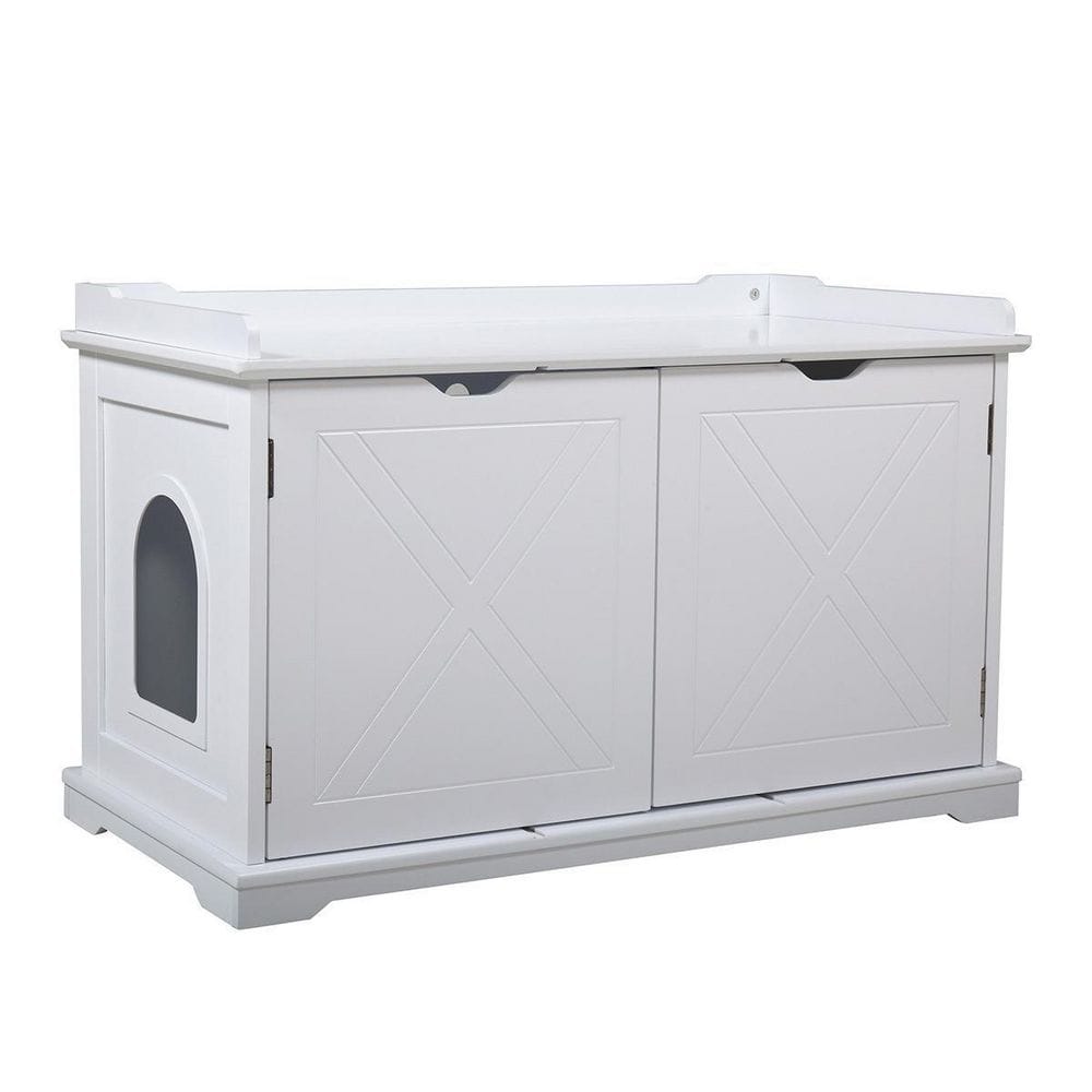 Cat Washroom Bench, Wood Litter Box Cover with Spacious Inner H-D0102HPN79U