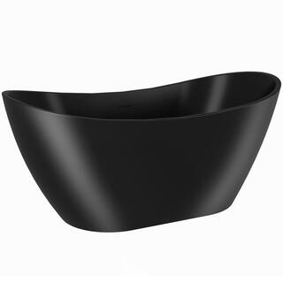 AKDY Freestanding 60 in. Fiberglass Double Slipper Flatbottom Modern Stand Alone Non-Whirlpool Bathtub in Matte Black BT0130