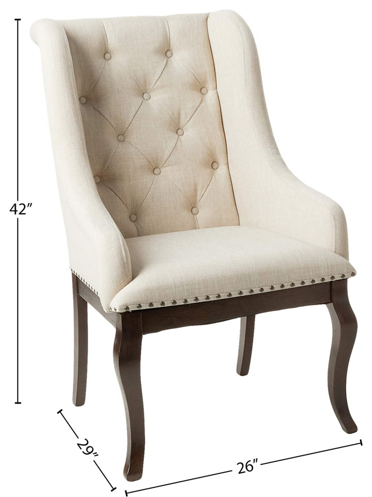 Set of 2 Dining Chair  Diamond Button Tufted Backrest With Curved Arms  Cream   Traditional   Dining Chairs   by Declusia  Houzz