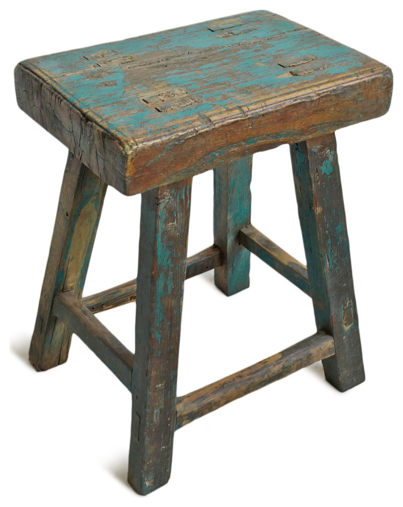 Consigned Vintage Blue Village Stool   Farmhouse   Accent And Garden Stools   by Design Mix Furniture  Houzz