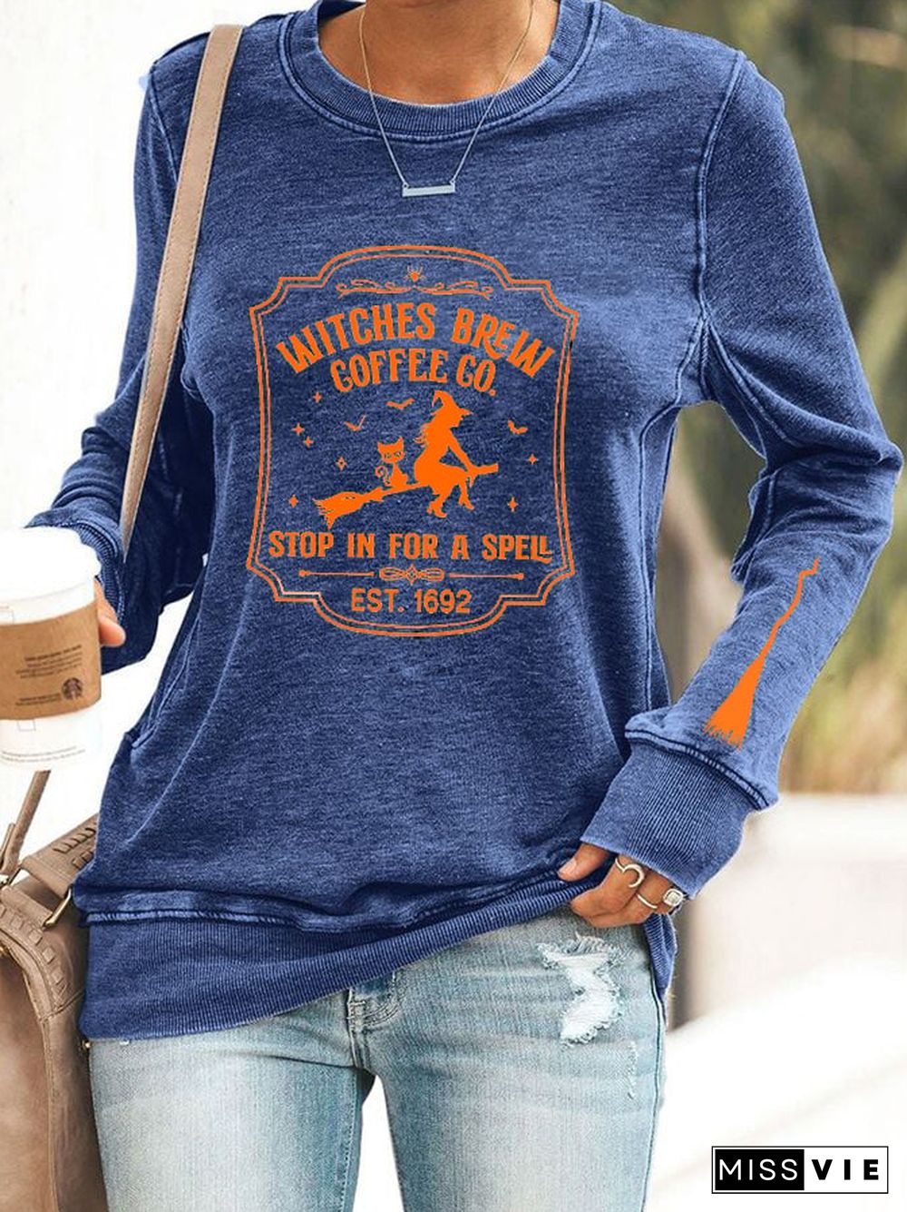 Women's Halloween Funny Coffee Co Witches Brew Printed Sweatshirt