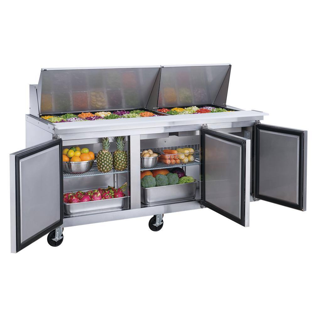 Elite Kitchen Supply 72.25 in. W 17.6 cu. ft. 3-Door Commercial Food Prep Table Refrigerator with Mega Top in Stainless Steel EKS-ESP71M