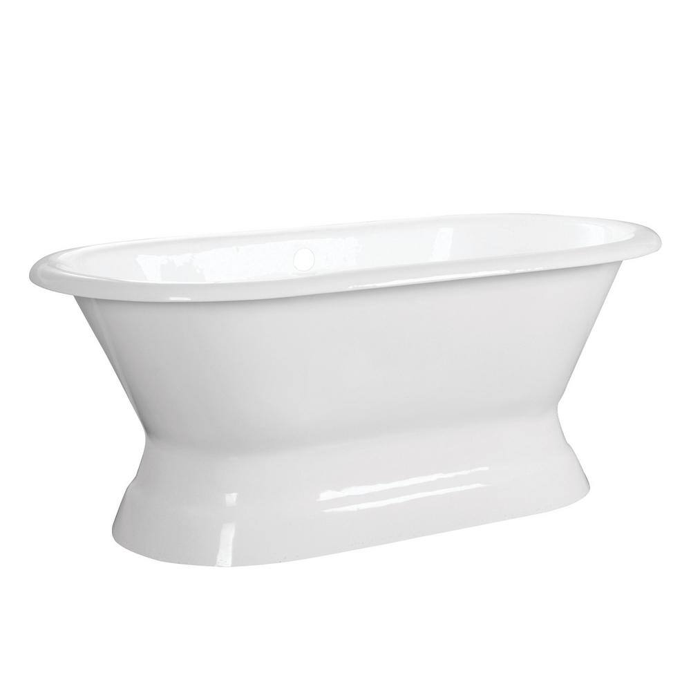 66 in. Cast Iron Double Slipper Pedestal Flatbottom Bathtub in White HVCTND663024