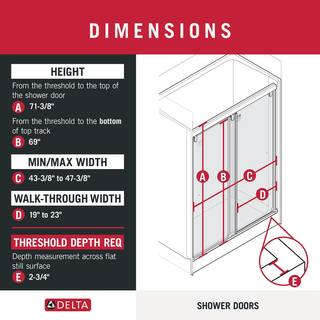 Delta Lyndall 48W x 71.5H Mod Soft-Close Frameless Sliding Shower Door in Matte Black with 38