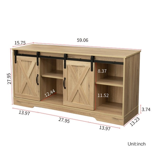 TV Stand Sliding Barn Door，Adjustable Shelves for TVs Up to 65