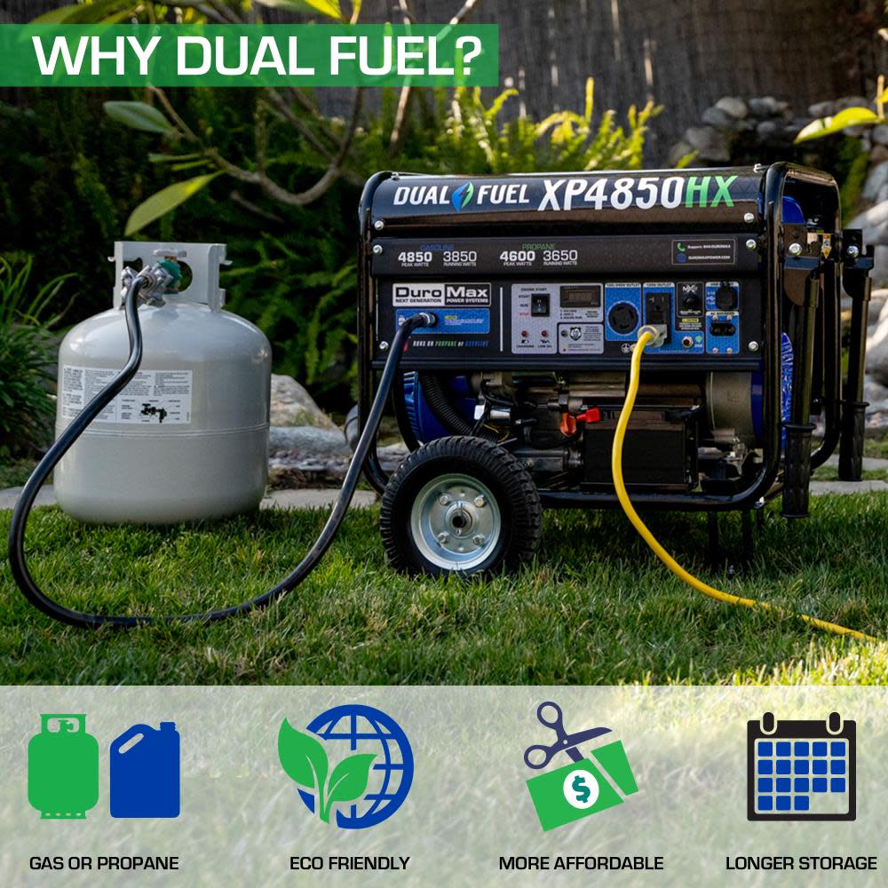 DuroMax Generator Dual Fuel Gas Propane Portable with CO Alert 4850 Watt ;