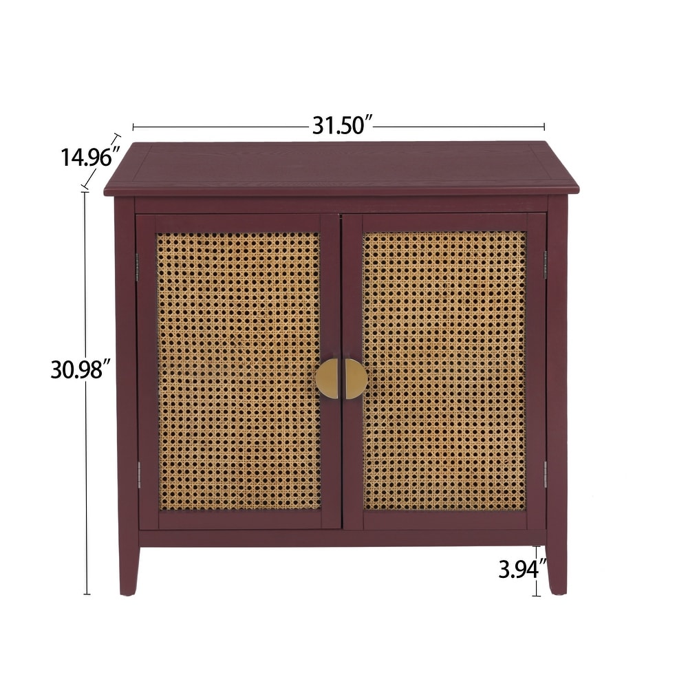 Set of 2 Wooden 2 Door Naturel Rattan Cabinet   31.5\