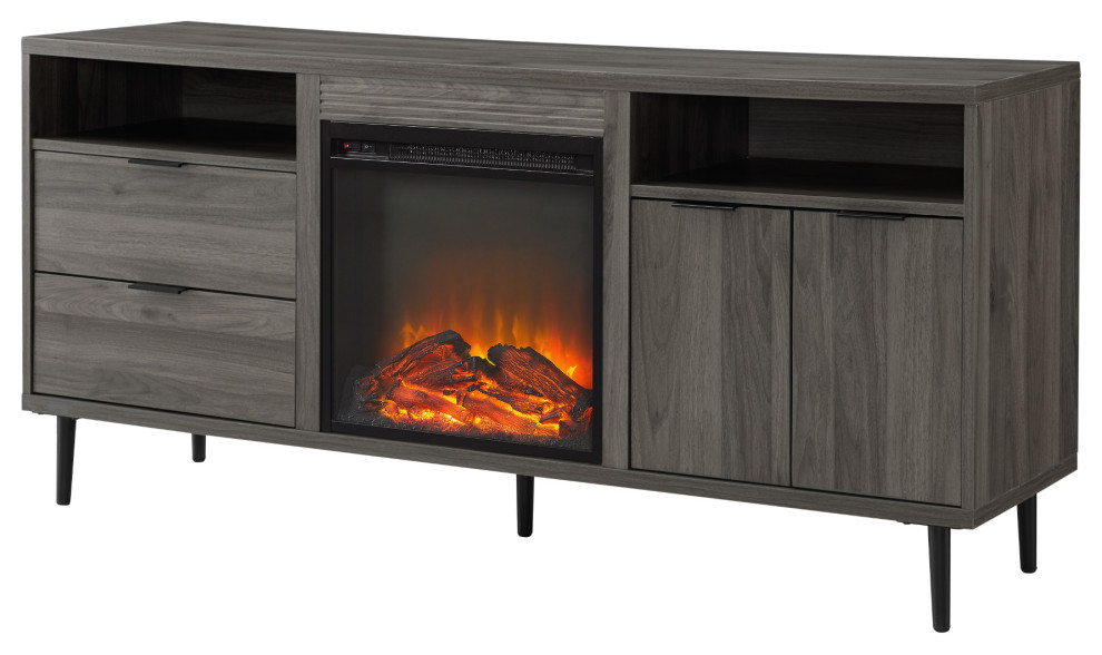 Roth 60 quotModern Storage Fireplace Console   Slate Grey   Midcentury   Entertainment Centers And Tv Stands   by Morning Design Group  Inc  Houzz