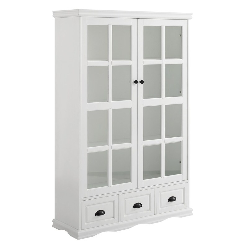 Storage Cabinet with Tempered Glass Doors 3 Drawers Curio Cabinet with Adjustable Shelf Display Cabinet